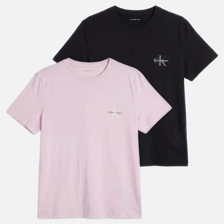 Calvin Klein Jeans Damen Monologo Zweierpack T Shirts Cradle Pink/Schwarz