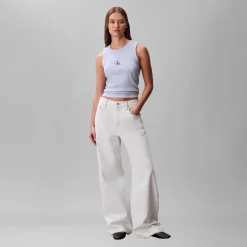 Calvin Klein Jeans Damen Monologo Rippstrick Tank Top Breezy Blue