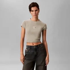 Calvin Klein Jeans Damen Monologo Ripp T Shirt Shadow