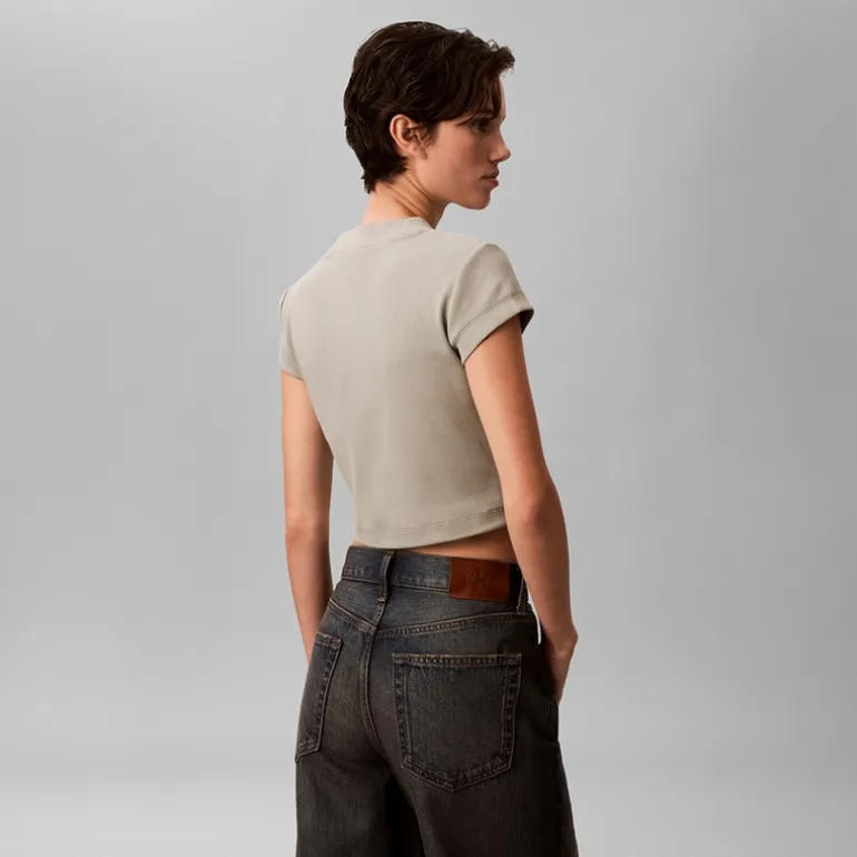 Calvin Klein Jeans Damen Monologo Ripp T Shirt Shadow