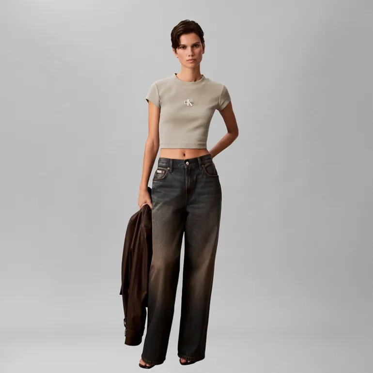 Calvin Klein Jeans Damen Monologo Ripp T Shirt Shadow