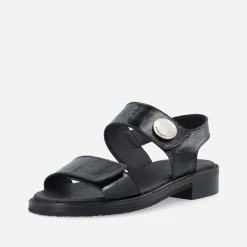 Ca'Shott Damen Casgrace Klettverschluss Lack Sandalen Schwarz
