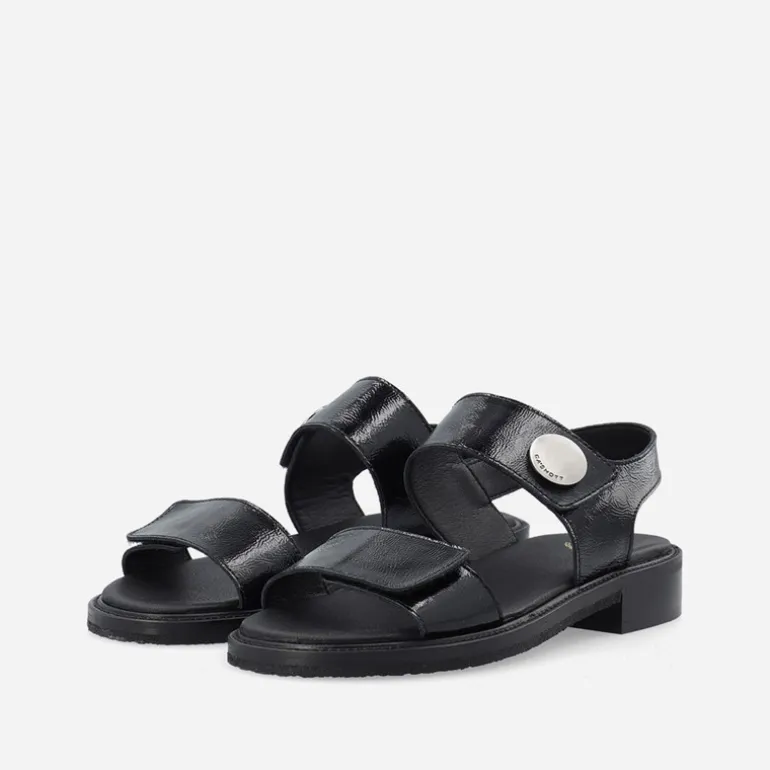 Ca'Shott Damen Casgrace Klettverschluss Lack Sandalen Schwarz