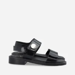 Ca'Shott Damen Casgrace Klettverschluss Lack Sandalen Schwarz