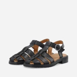 Ca'Shott Damen Casgrace Leder Fischer Sandalen Schwarz