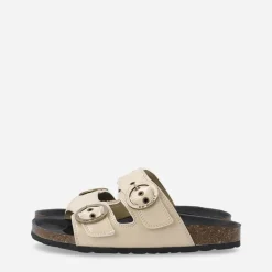 Ca'Shott Damen Cashelle Zwei Schnallen Plateau Leder Sandalen Beige