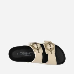 Ca'Shott Damen Cashelle Zwei Schnallen Plateau Leder Sandalen Beige