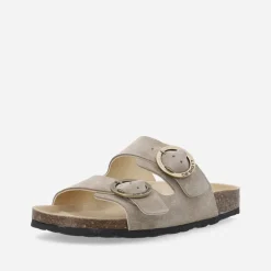 Ca'Shott Damen Cashelle Zwei Schnallen Wildleder Slide Sandalen Taupe