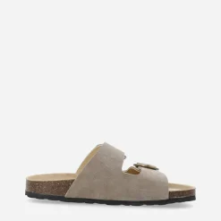Ca'Shott Damen Cashelle Zwei Schnallen Wildleder Slide Sandalen Taupe