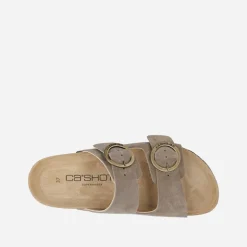 Ca'Shott Damen Cashelle Zwei Schnallen Wildleder Slide Sandalen Taupe