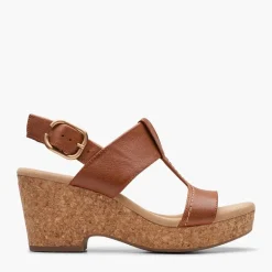 Clarks Damen Giselle Stil Keil Sandalen Tan Leather