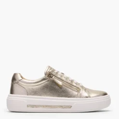 Clarks Damen Hollyrose Reißverschluss Turnschuhe Gold Leather