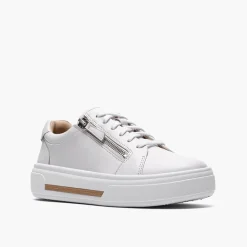 Clarks Damen Hollyrose Reißverschluss Turnschuhe White Leather
