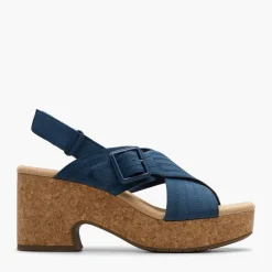 Clarks Damen Nerisa West Keilabsatz Sandalen Navy Nubuck