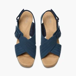 Clarks Damen Nerisa West Keilabsatz Sandalen Navy Nubuck