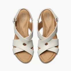 Clarks Damen Rosen Stil Keil Sandalen White Leather
