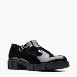 Clarks Damen Teala T Riemen Schuhe Black Patent