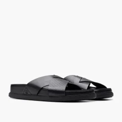 Clarks Herren Torford Kreuz Riemen Sandalen Black Leather
