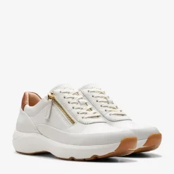 Clarks Premium Damen Tivoli Reisverschluss Seitlich Sneaker 1238 Off White Lea