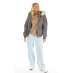 Closure London Damen Cropped Fur Parka Grau