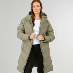 Closure London Damen langer Schlitz Saum Steppmantel Olive