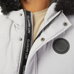 Closure London Herren Pelz Kapuze Kurz Steppjacke Eis Grau