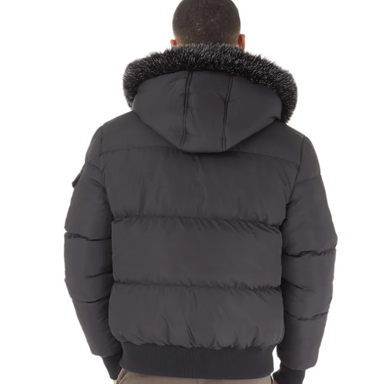 Closure London Herren Pelz Kapuze Steppjacke Schwarz
