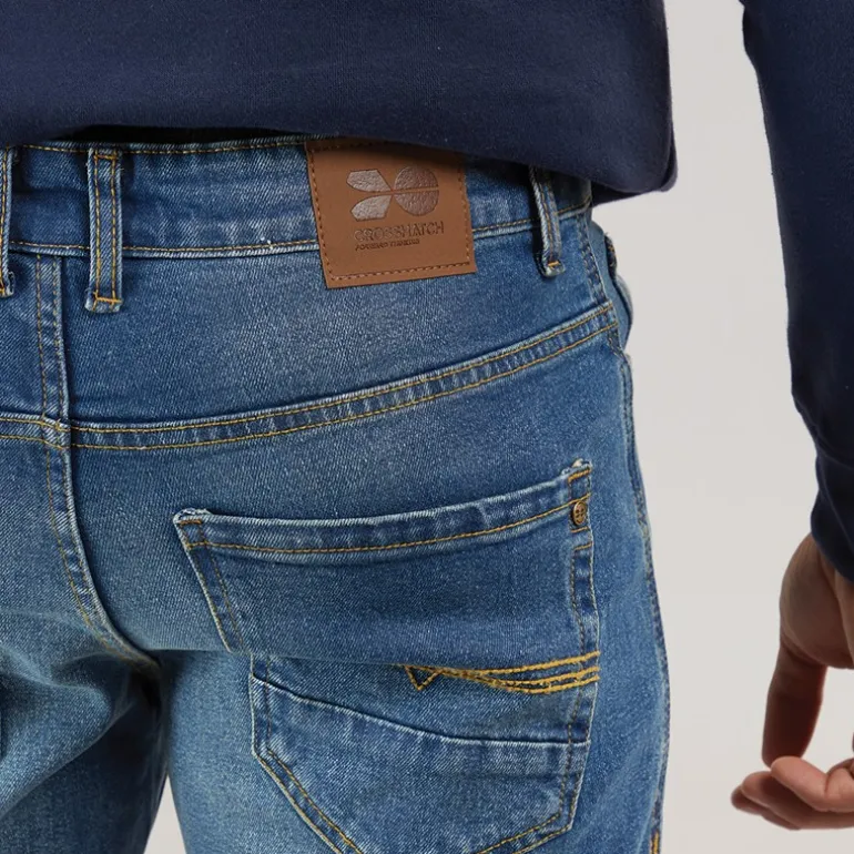 Crosshatch Herren Chas Straight Fit Jeans Mid Wash