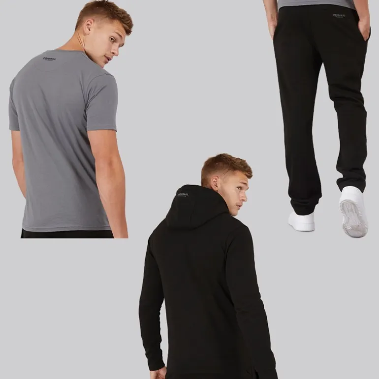 Crosshatch Herren Chemberry Hoodie T-Shirt und Jogginghose mit offenem Saum Set Schwarz / Anthrazit