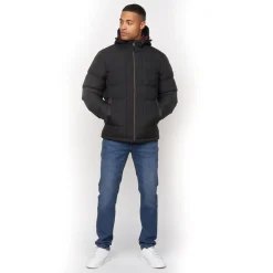 Crosshatch Herren Kampnew Geprägte Knopfleiste Jacke Schwarz