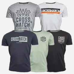 Crosshatch Herren Logotime Fünferpack T-Shirts Schwarz / Weiss / Marineblau / Mint / Grau meliert