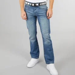 Crosshatch Herren Neue Baltimore Gürteljeans Gerade Jeans Hellwäsche