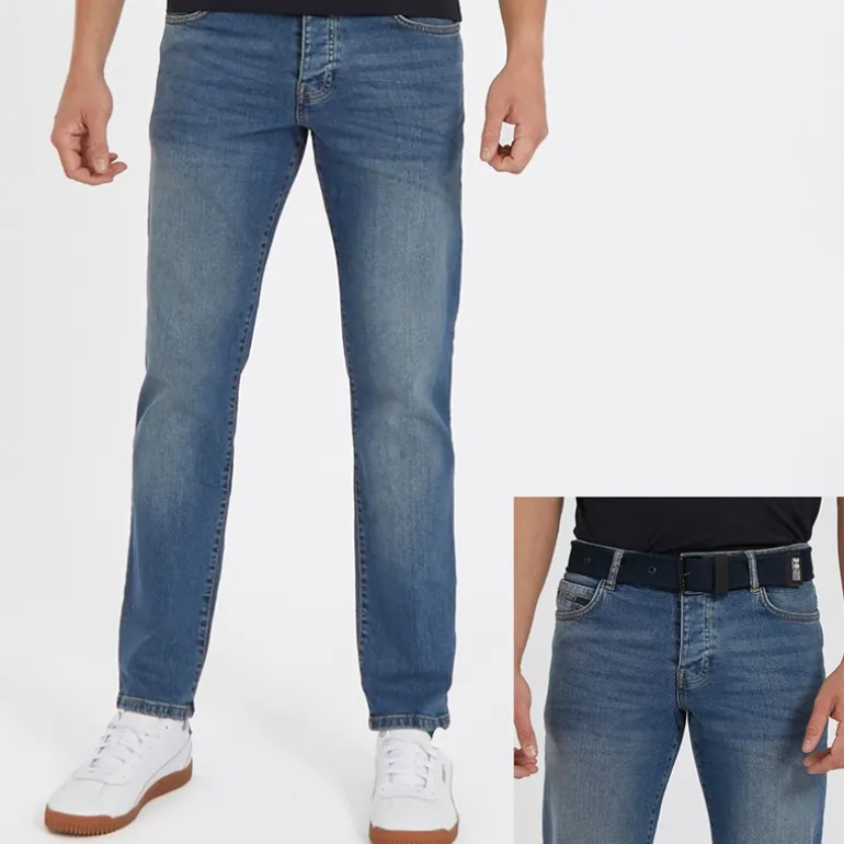 Crosshatch Herren Princed Jeans gerade geschnitten Stone Wash