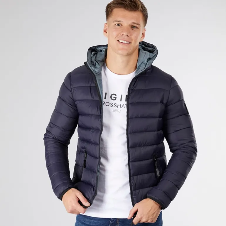 Crosshatch Herren Puffer Jacke Mit Raffung Mitternacht