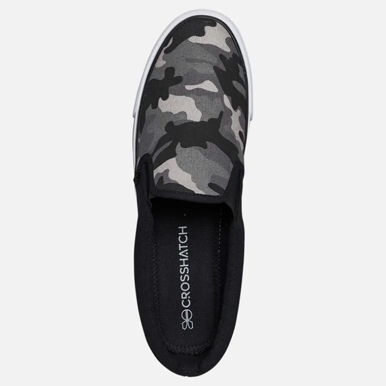 Crosshatch Herren Ramp Slip On Segeltuch Sneaker Black Camo/Schwarz