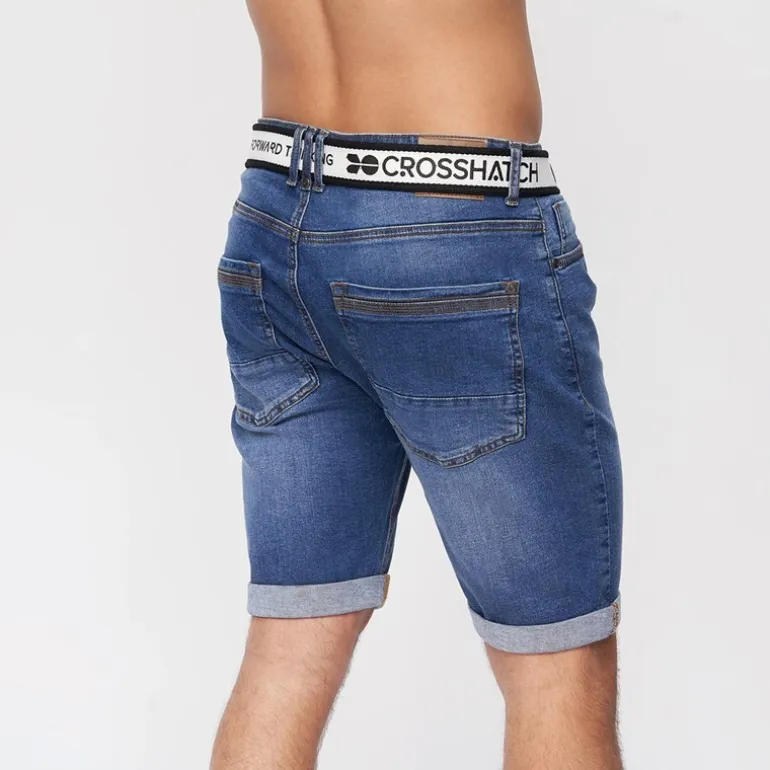 Crosshatch Herren Reestier Jeans Shorts Mittelwaschung