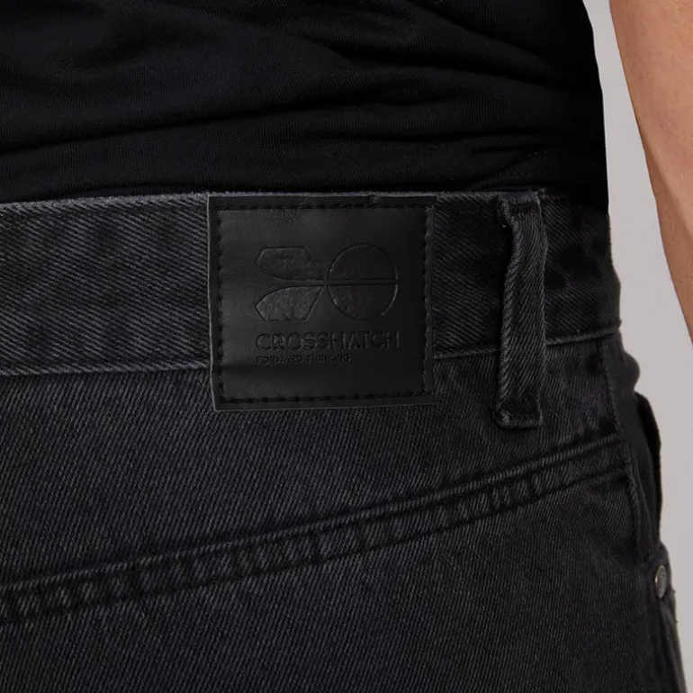 Crosshatch Herren Tillforth Baggy Jeansshorts Schwarze Waschung