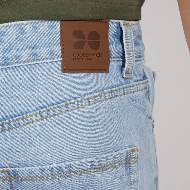 Crosshatch Herren Tillforth Baggy Denim Shorts Helle Waschung