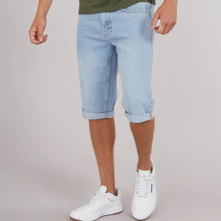 Crosshatch Herren Tillforth Baggy Denim Shorts Helle Waschung