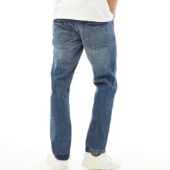 Crosshatch Jeans Herren Neu Geprägt Techno Gerade Passform Stone Wash