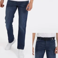 Crosshatch Jeans Herren Princed Gerader Schnitt Dunkelblau Waschung