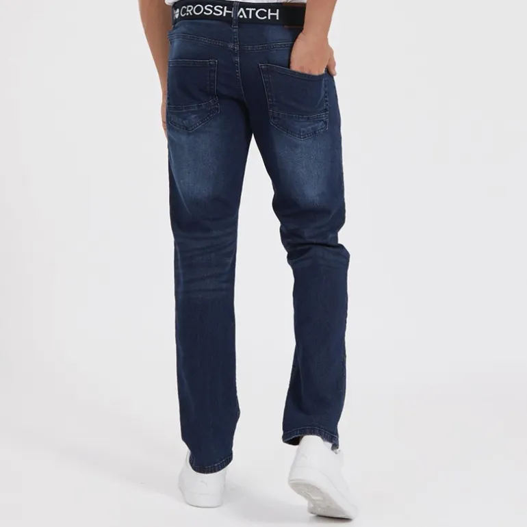 Crosshatch Jeans Herren Princed Gerader Schnitt Dunkelblau Waschung
