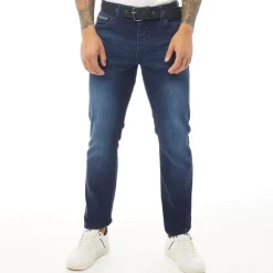 Crosshatch Jeans Herren Princed Gerader Schnitt Dunkelblau Waschung