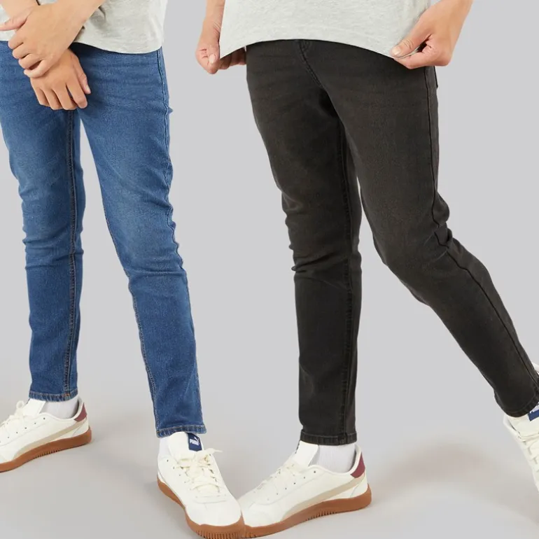 Crosshatch Junge Slim Zwei Pack Jeans Mittelblau/Schwarz Gewaschen