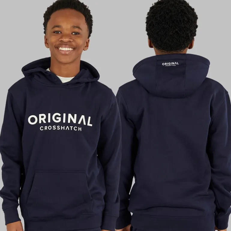 Crosshatch Junge Vier Teile Hoodie Sweatshirt T Shirt und Jogginghose Set Marineblau/Creme