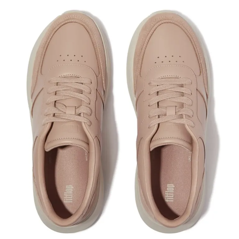 FitFlop Damen F-Mode Leder Wildleder Mix Flatform Sneaker Classic Beige