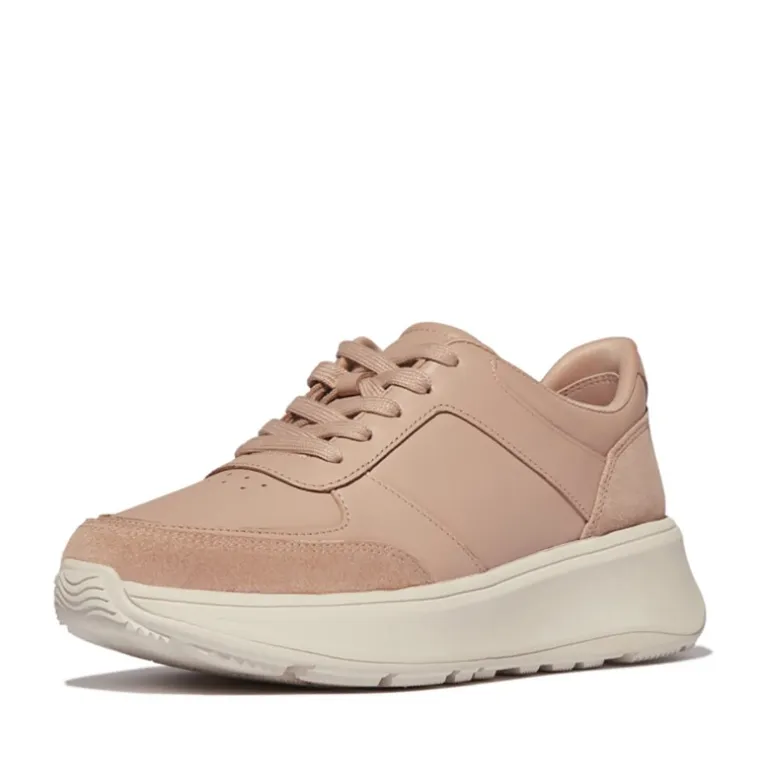 FitFlop Damen F-Mode Leder Wildleder Mix Flatform Sneaker Classic Beige