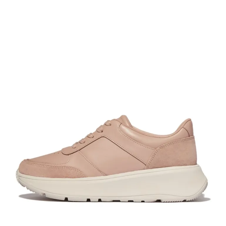 FitFlop Damen F-Mode Leder Wildleder Mix Flatform Sneaker Classic Beige
