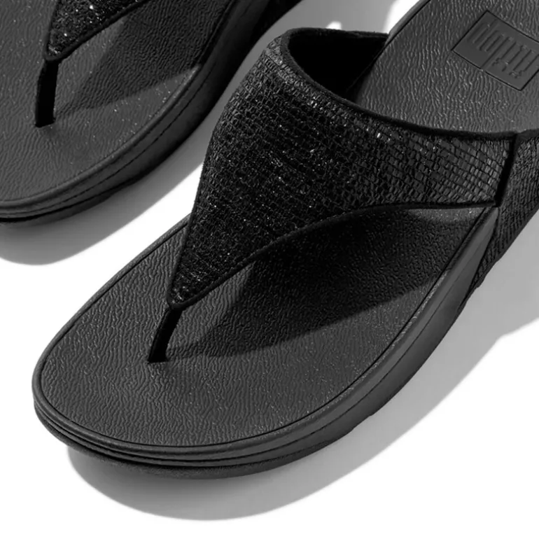 FitFlop Damen Lulu Crinkled Shimmer Zehensteg Sandalen Metallic Black