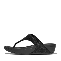 FitFlop Damen Lulu Crinkled Shimmer Zehensteg Sandalen Metallic Black